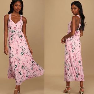 Lulus Tea in the Garden Pink Floral Print Pleated